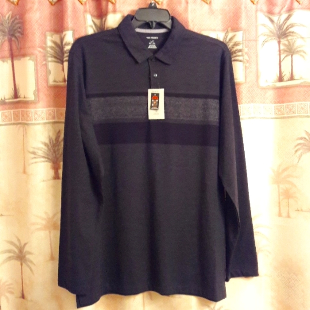 NWT "Van Heusen" Chest Stripe Long Sleeve Polo Big & Tall Sizes LT, XLT, 2XLT